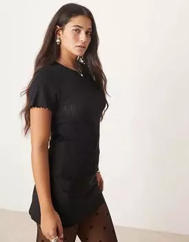 Футболка с круглым вырезом и салатовым краем черного цвета JDY