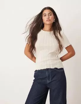 Футболка с круглым вырезом и салатовым краем белого цвета JDY