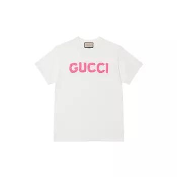Футболка с круглым вырезом и вышитым логотипом GUCCI, Ecru