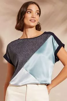 Футболка с круглым вырезом и закатанными рукавами Love & Roses, синий