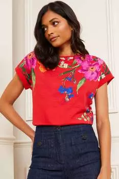 Футболка с круглым вырезом и закатанными рукавами Love & Roses, красный