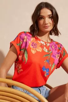 Футболка с круглым вырезом и закатанными рукавами Love & Roses, красный