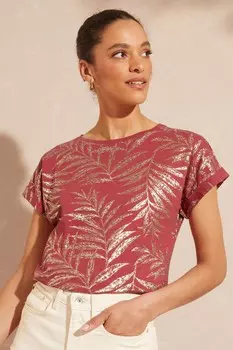 Футболка с круглым вырезом и закатанными рукавами Love & Roses, оранжевый