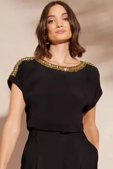 Футболка с круглым вырезом и закатанными рукавами Love & Roses, черный