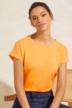 Футболка с круглым вырезом и закатанными рукавами Love & Roses, оранжевый