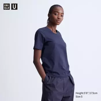 Футболка с круглым вырезом из 100% хлопка Supima UNIQLO, темно-синий