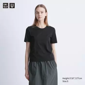 Футболка с круглым вырезом из 100% хлопка Supima UNIQLO, черный