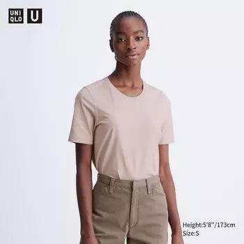 Футболка с круглым вырезом из 100% хлопка Supima UNIQLO, розовый