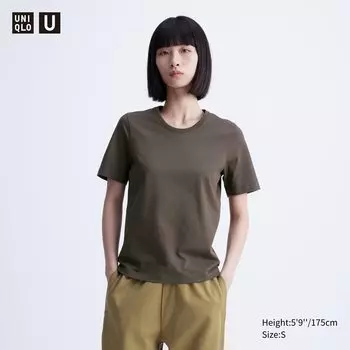 Футболка с круглым вырезом из 100% хлопка Supima UNIQLO, темно-коричневый