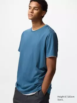 Футболка с круглым вырезом из 100% хлопка supima Uniqlo, цвет 65 синий