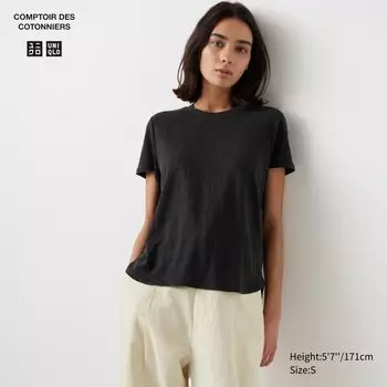 Футболка с круглым вырезом из 100% льна UNIQLO, черный