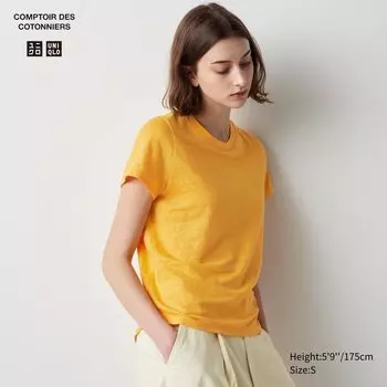 Футболка с круглым вырезом из 100% льна UNIQLO, оранжевый