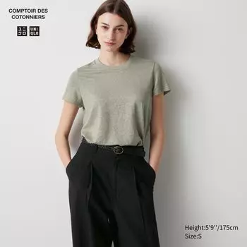 Футболка с круглым вырезом из 100% льна UNIQLO, оливково-зеленый