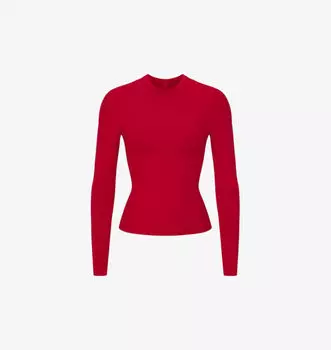 Футболка с круглым вырезом из эластичного хлопка Skims, цвет cranberry