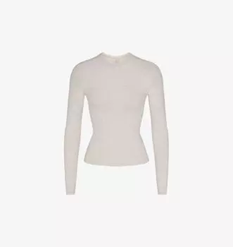 Футболка с круглым вырезом из эластичного хлопка Skims, цвет oatmeal heather