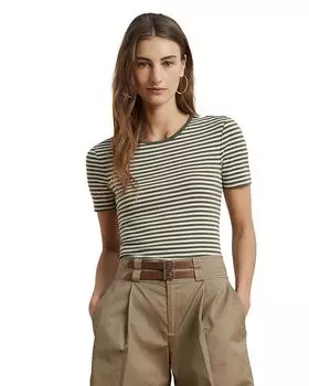 Футболка с круглым вырезом из эластичного хлопка в полоску Ralph Lauren, белый