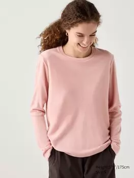 Футболка с круглым вырезом из флиса heattech Uniqlo, розовый