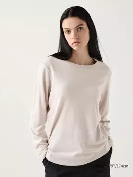 Футболка с круглым вырезом из флиса heattech Uniqlo, бежевый