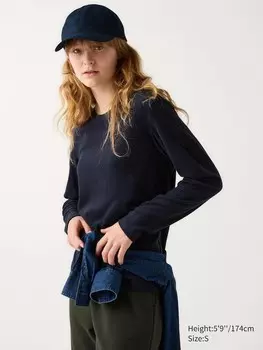 Футболка с круглым вырезом из флиса heattech Uniqlo, синий