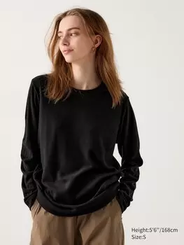 Футболка с круглым вырезом из флиса heattech Uniqlo, черный