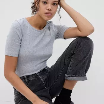 Футболка с круглым вырезом из хлопка и модала в меланжевом стиле Gap, серый