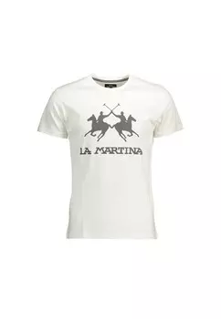Футболка с круглым вырезом из хлопка с принтом логотипа La Martina, белый
