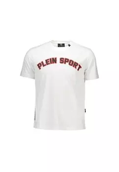 Футболка с круглым вырезом из хлопка с принтом логотипа Plein Sport, белый
