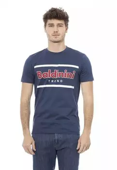 Футболка с круглым вырезом из хлопка с принтом спереди Baldinini Trend, синий