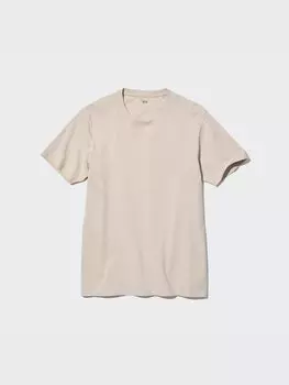 Футболка с круглым вырезом из хлопка Supima Uniqlo, цвет 31 бежевый