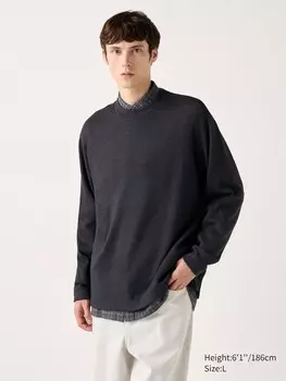 Футболка с круглым вырезом из мягкого трикотажного флиса длинный рукав Uniqlo, серый