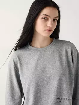 Футболка с круглым вырезом из мягкого трикотажного флиса длинный рукав Uniqlo, серый