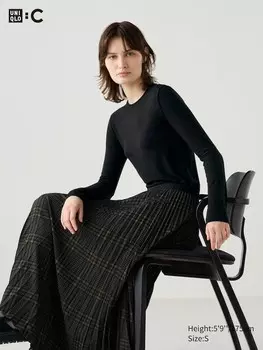Футболка с круглым вырезом из очень теплой смеси кашемира heattech Uniqlo, черный