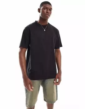 Футболка с круглым вырезом из потертого хлопка плотностью 220 г/м черного цвета Threadbare