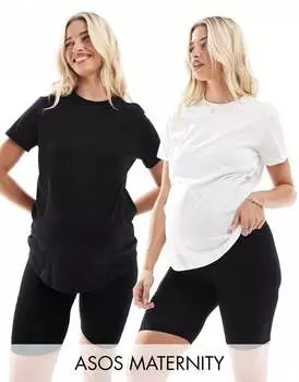 Футболка с круглым вырезом из смесового хлопка ASOS DESIGN Maternity Ultimate, набор из 2 шт ASOS