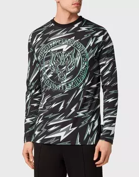 Футболка с круглым вырезом LS Tiger Plein Sport, цвет Black/Mint Green