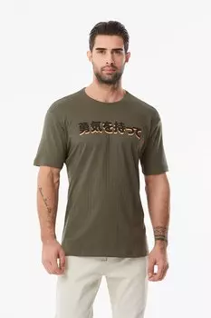 Футболка с круглым вырезом с принтом Fullamoda, хаки