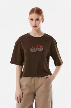 Футболка с круглым вырезом с текстовым принтом Fullamoda, коричневый