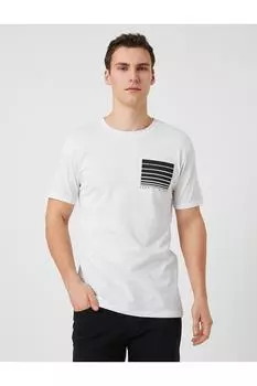 Футболка с круглым вырезом Slim Fit с короткими рукавами и принтом со слоганом Koton, белый