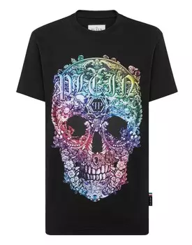 Футболка с круглым вырезом SS Барокко Череп Philipp Plein, цвет Black / Multicolored
