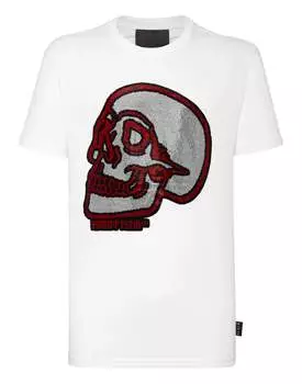 Футболка с круглым вырезом SS Crystal outline Skull PHILIPP PLEIN, белый