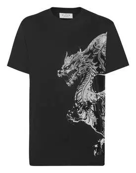 Футболка с круглым вырезом SS Dragon Skull со стразами PHILIPP PLEIN, черный