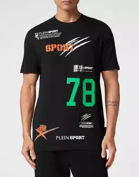 Футболка с круглым вырезом SS Мультилоготип Plein Sport, цвет Black+Green Fluo