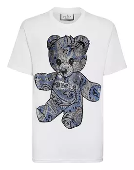 Футболка с круглым вырезом SS Paisley Teddy Bear Philipp Plein, цвет White / Light Blue