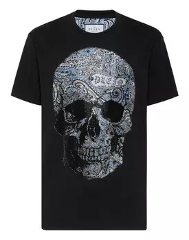 Футболка с круглым вырезом SS Пейсли Стразы Philipp Plein, цвет Black / Light Blue