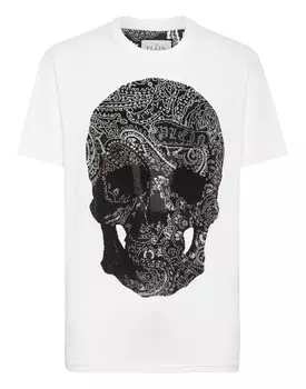 Футболка с круглым вырезом SS Пейсли Стразы Philipp Plein, цвет White / Black