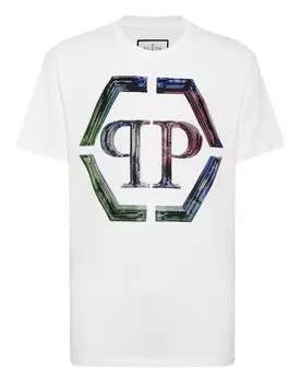 Футболка с круглым вырезом SS PP Glass Philipp Plein, цвет White / Multicolored
