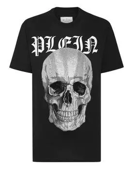 Футболка с круглым вырезом SS с изображением черепа из кристаллов PHILIPP PLEIN, черный