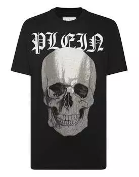 Футболка с круглым вырезом SS с изображением черепа из кристаллов PHILIPP PLEIN, черный