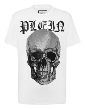 Футболка с круглым вырезом SS с изображением черепа из кристаллов PHILIPP PLEIN, белый