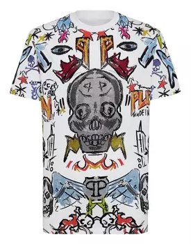 Футболка с круглым вырезом SS с кристаллами Philipp Plein, цвет White / Multicolored